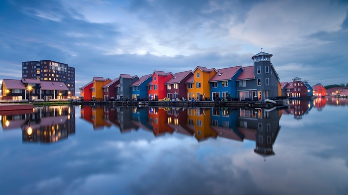 house, reflection, cityscape, Netherlands, colorful