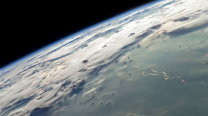 Earth, clouds, atmosphere, space
