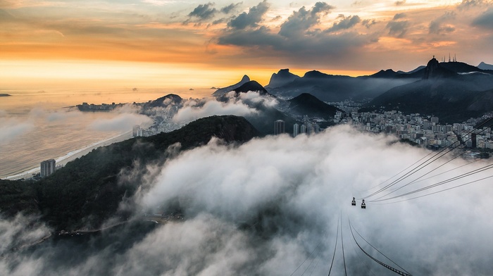 Rio de Janeiro, building, sea, cityscape, landscape, mist