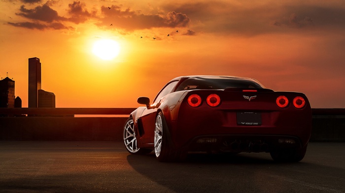 sunset, Corvette, car