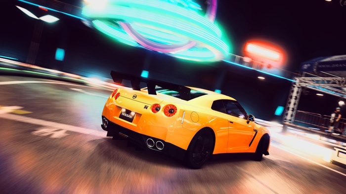 Nissan, Nissan GT, R, blurred, car