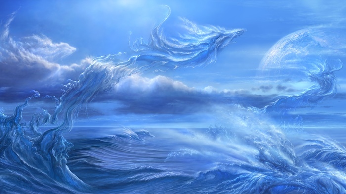 fantasy, art, sea, planet, painting, sky, water