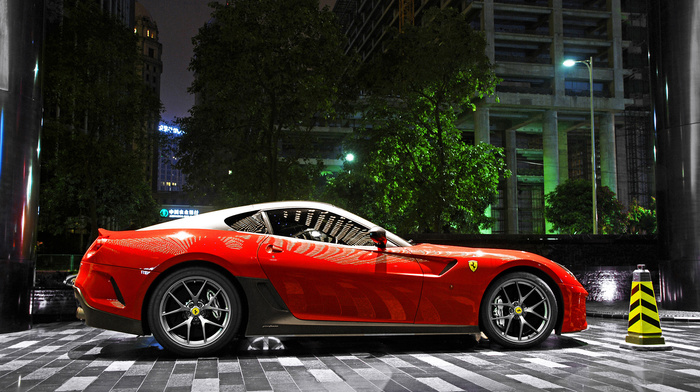 Ferrari, sportcar, red, city, cars, supercar, Italy, trees