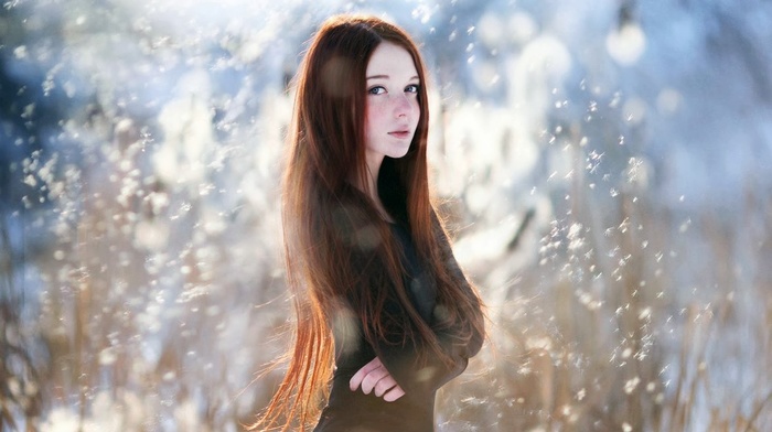 redhead, long hair, girl, blue eyes