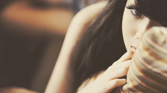 girl, brunette, face