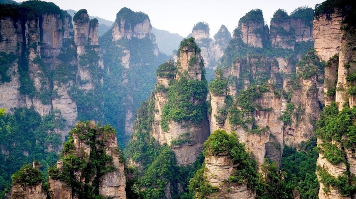 rocks, trees, beautiful, mountain, sky, stunner, China, greenery