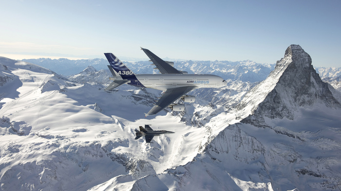 mountain, nature, Alps, aircraft, jet fighter, snow, winter