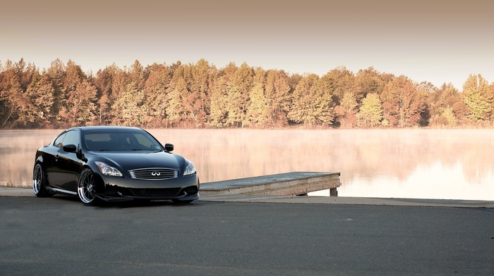 black, forest, nature, pond, cars