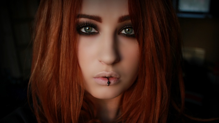 niky von macabre, piercing, lip ring, redhead, face, girl