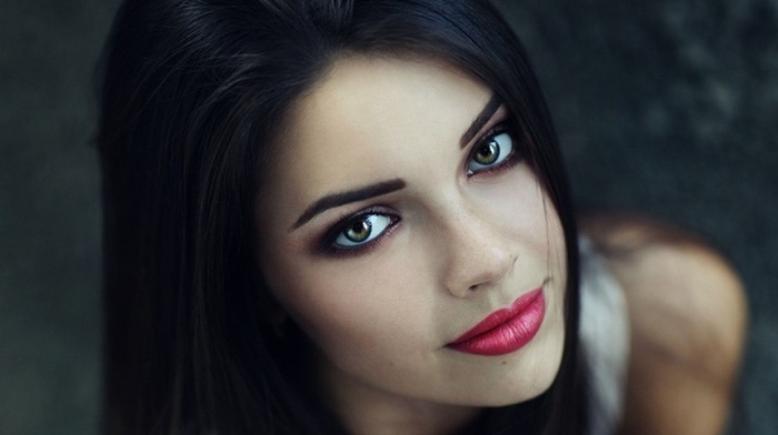 green eyes, girl, lipstick, alyssa branch, airbrushed, brunette