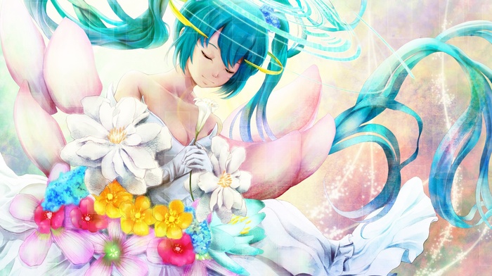 anime girls, Hatsune Miku, Vocaloid, flowers