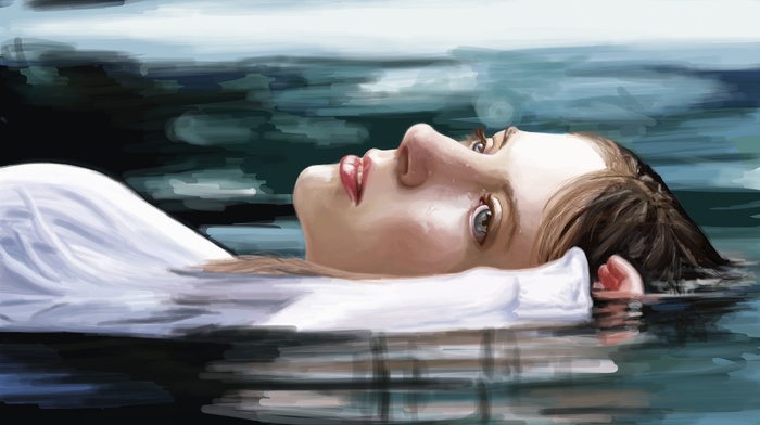 girl, face, brunette, artwork