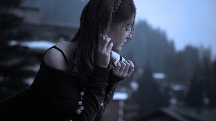 girl, looking away, brunette