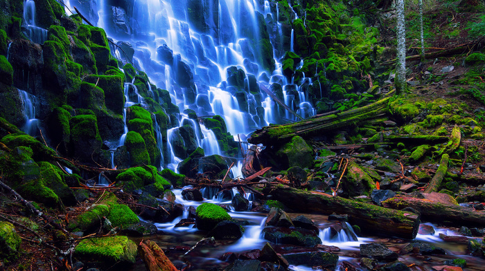 nature, water, forest, stones, moss, photoshop, waterfall