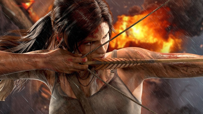 blood, arrows, Lara Croft