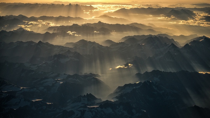 sunlight, landscape, sunset, mountain, Sun