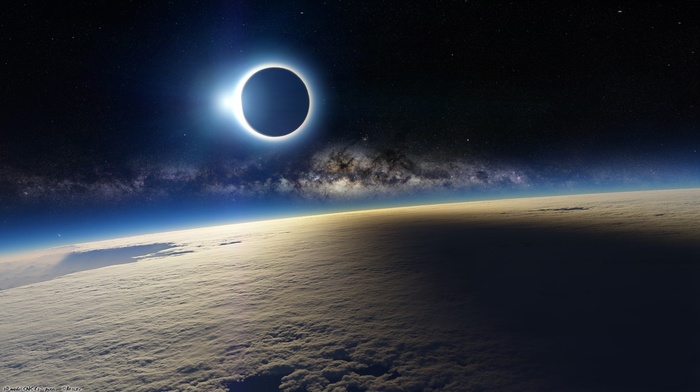 solar eclipse, landscape, clouds, planet, eclipse, space