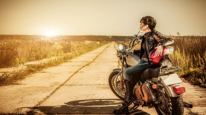 girl, motorcycle, girl outdoors, cruiser