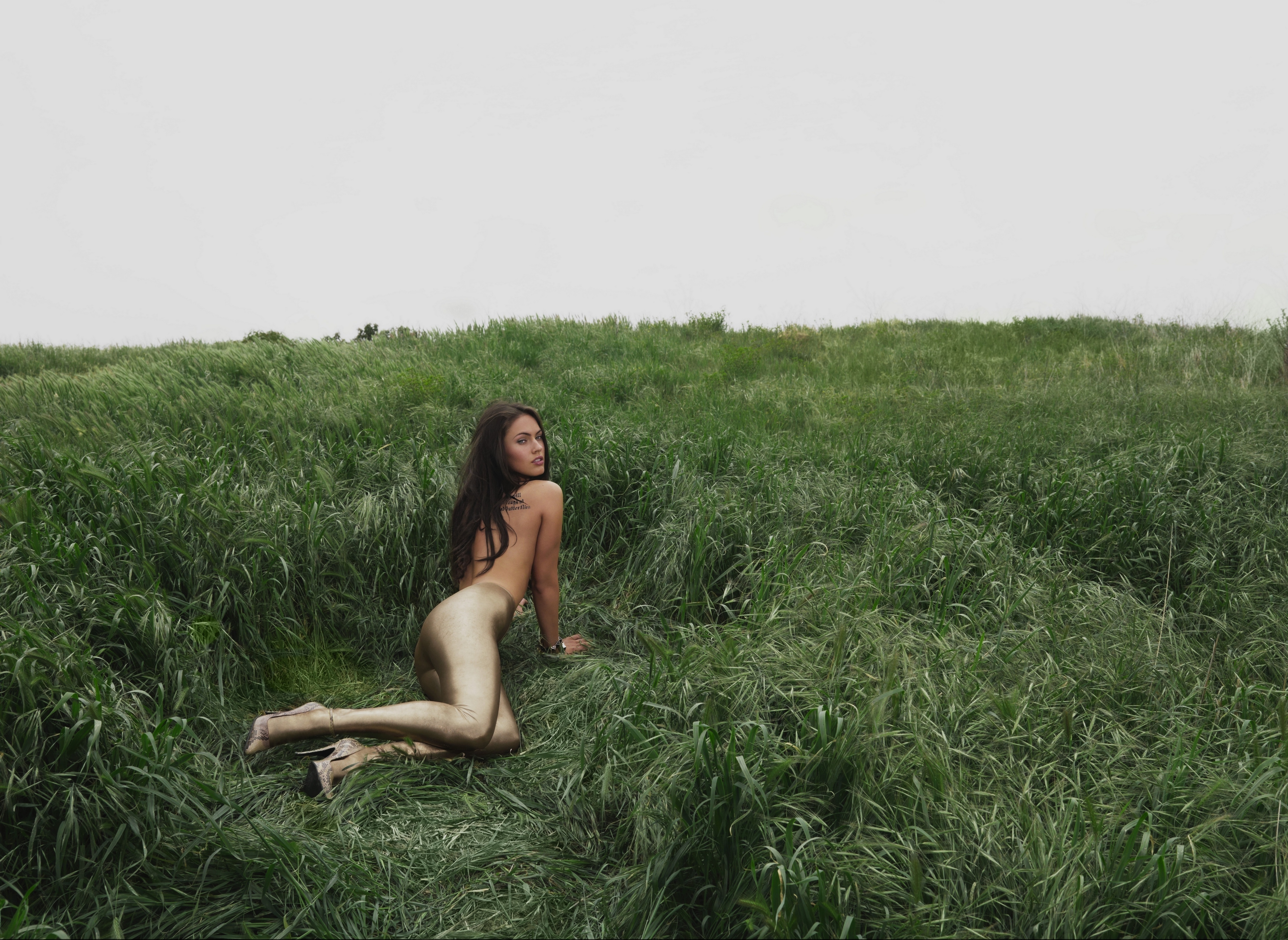 Голая девушка в поле фото