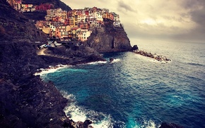 HDR, sea, cliff, house