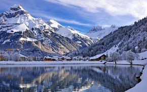 lake, snow, landscape, mountain