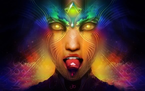 psychedelic, LSD, colorful, anime, tongues, girl