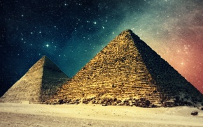 pyramid, desert, stars