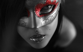 girl, piercing, selective coloring, glitter, face