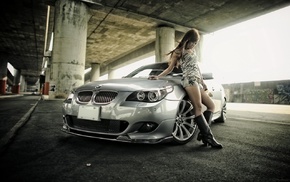 car, girl with cars, brunette, leather boots, parking lot
