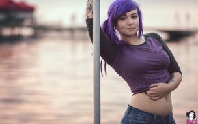piercing, purple hair, girl, Vayda Suicide, Suicide Girls, girl outdoors