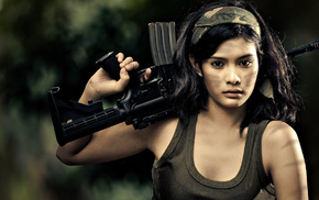 gun, brunette