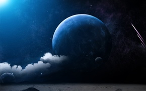 moon, space, surface, clouds, planet