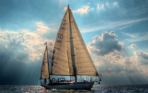 clouds, sailfish, boat, sea, stunner