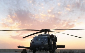 aircraft, helicopter, sky, sunset