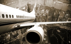 airplane, city, aircraft, river