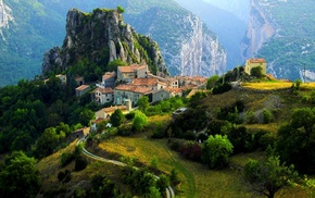 village, houses, cities, mountain, town