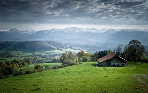 valley, house, nature, glade, grass