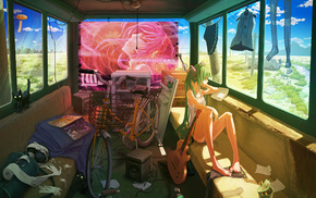bicycle, girl, anime, guitar