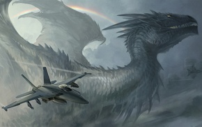 dragon, rainbow, fantasy, airplane
