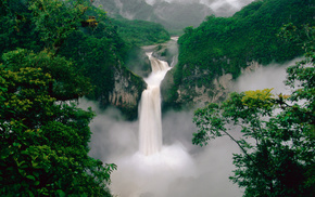 nature, mountain, waterfall, river, forest