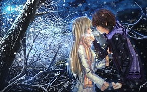 art, anime, boy, couple, snow