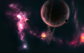 nebula, rings, space, moon, planet