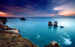 rocks, nature, sky, sunset, sea