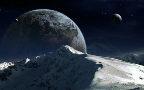 mountain, space, planet, satellite, snow