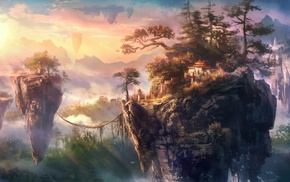 Asian, trees, rocks, fantasy