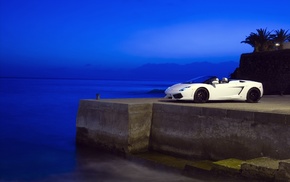 cars, blue, sea, evening