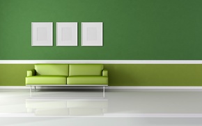 minimalism, white, green, couch