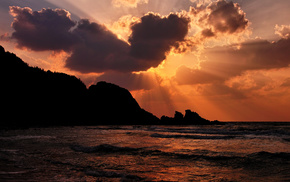 sea, sand, sunset, evening, summer