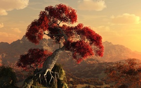 3D, mountain, tree