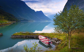 lake, boat, nature, Norway